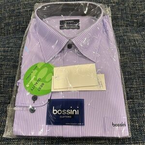 Bossini two-ply cotton contemporary fit dress shirt light purple white stripe